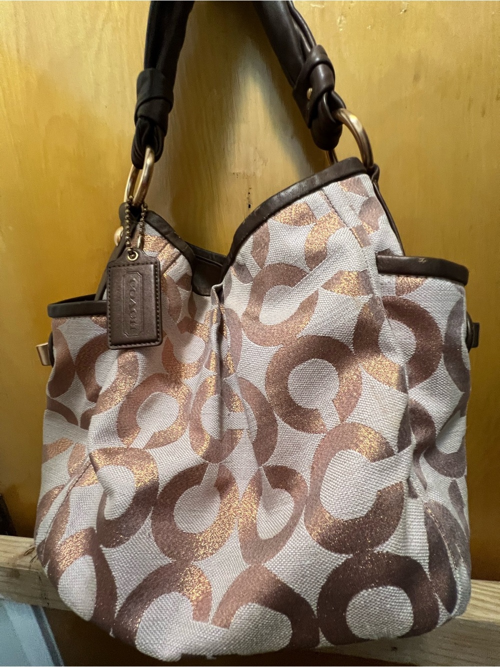 Coach Brown & Cream Signature Canvas Shoulder Bag